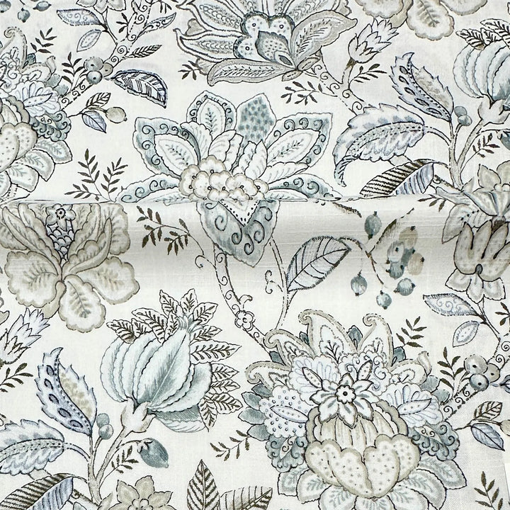 Rosette Beige Taupe Blue Floral 100% Cotton Fabric