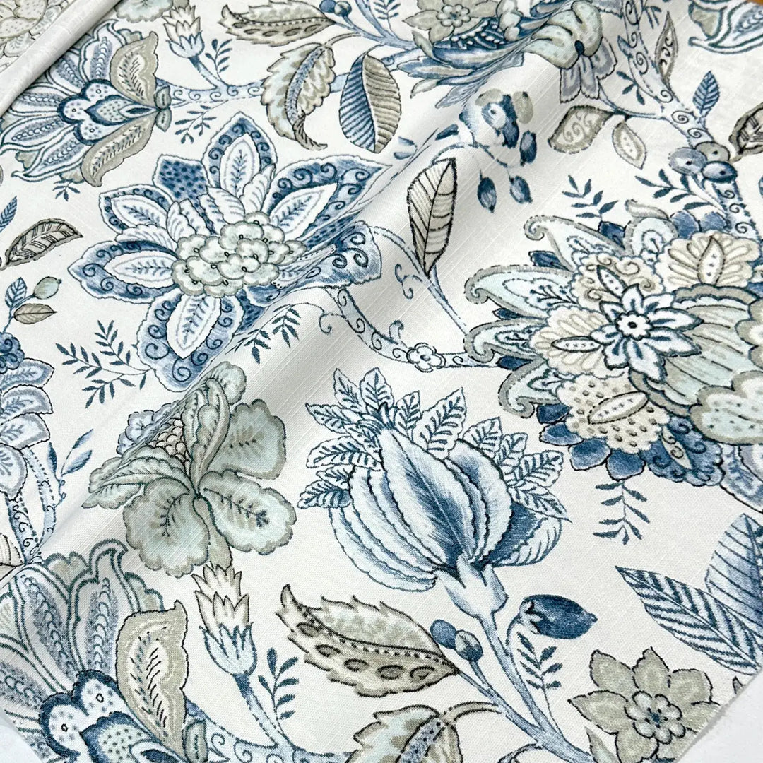 Rosette Blue Beige Floral 100% Cotton Fabric
