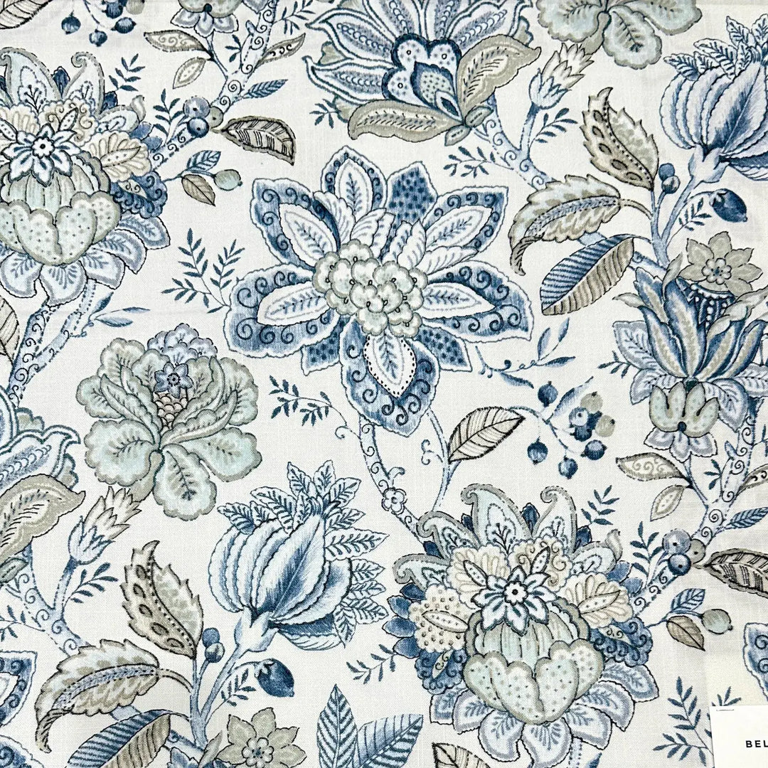 Rosette Blue Beige Floral 100% Cotton Fabric