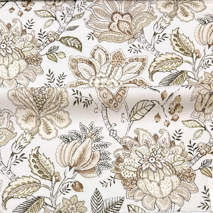 Rosette Beige Brown Floral 100% Cotton Fabric