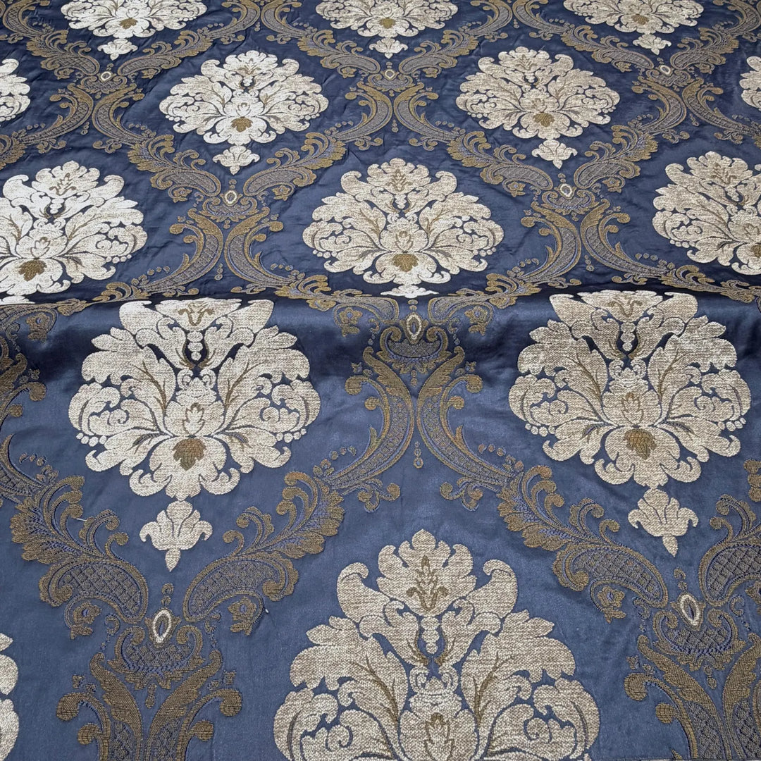 Labelle Damask Brocade Jacquard Dark Blue Fabric
