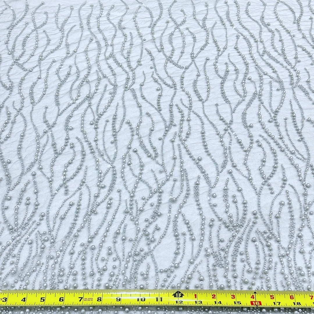 5 YARDS / Alexander Grey All Over Beaded Geometric Sequin Dress Mesh Lace Fabric