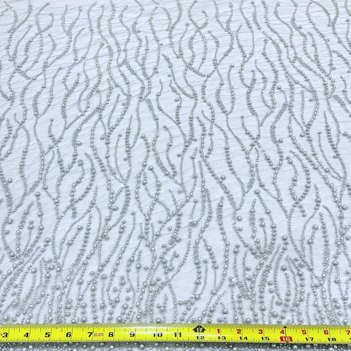 5 YARDS / Alexander Grey All Over Beaded Geometric Sequin Dress Mesh Lace Fabric