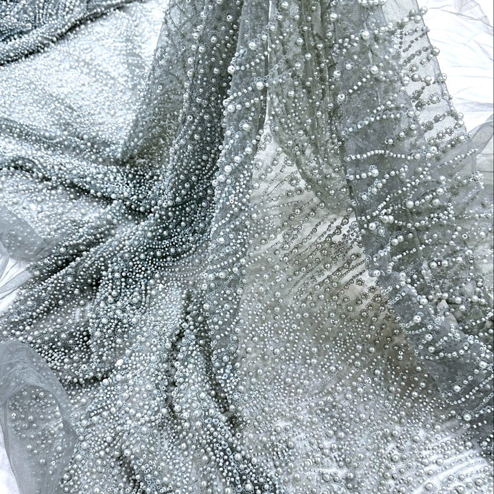 5 YARDS / Alexander Grey All Over Beaded Geometric Sequin Dress Mesh Lace Fabric
