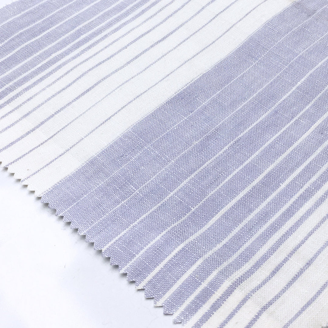 BENCE Pure 100% linen fabric Wide Stripe / Lavender Purple White / Drapery, Curtain, Upholstery, Apparel /Fabric by the Yard