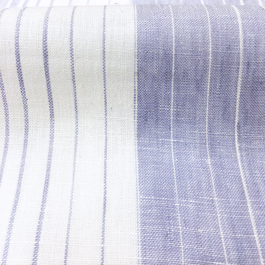 BENCE Pure 100% linen fabric Wide Stripe / Lavender Purple White / Drapery, Curtain, Upholstery, Apparel /Fabric by the Yard