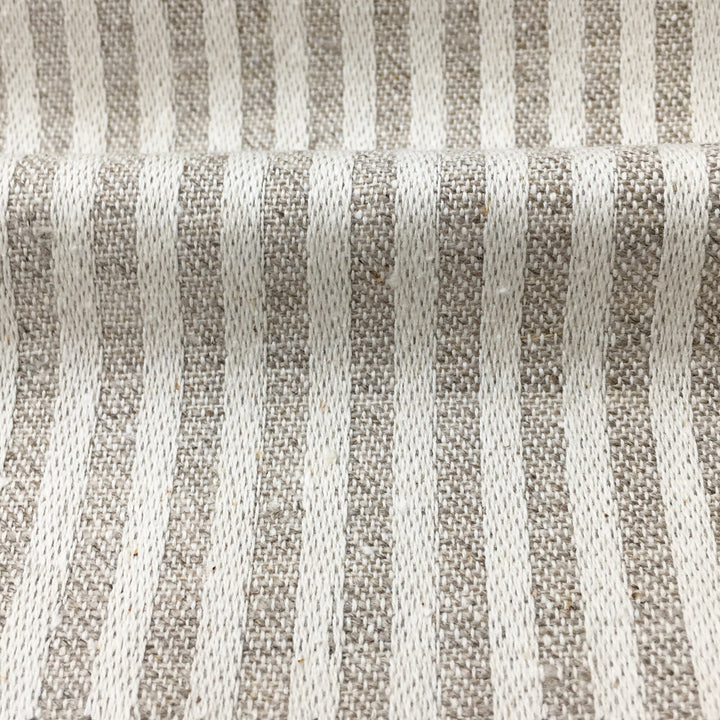 SAV II Pure 100% Beige Ivory Stripe Linen, 230 gsm / Drapery, Curtain, Upholstery, Costume, Apparel / Fabric by the Yard