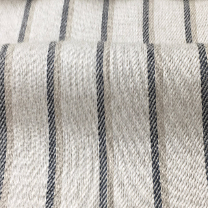 MOON Pure 100% Grey Taupe Stripe Linen Fabric