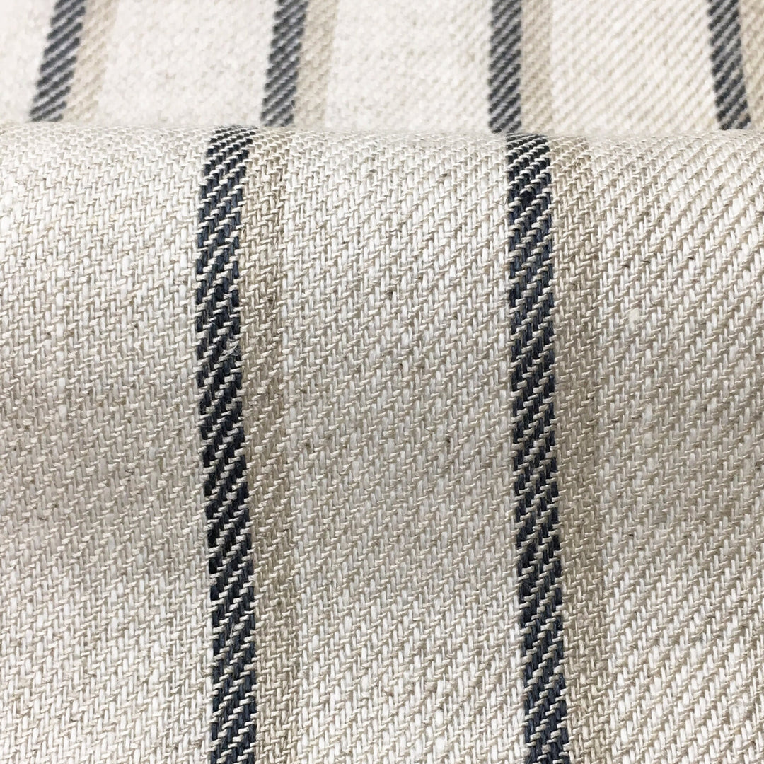MOON Pure 100% Grey Taupe Stripe Linen Fabric