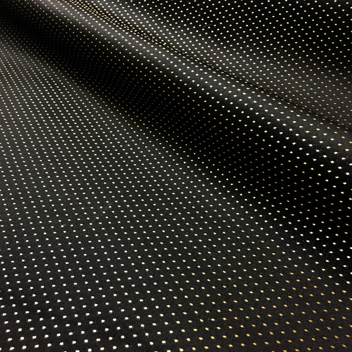 Gold Dots Black Ground Soft Sheen Jacquard Fabric