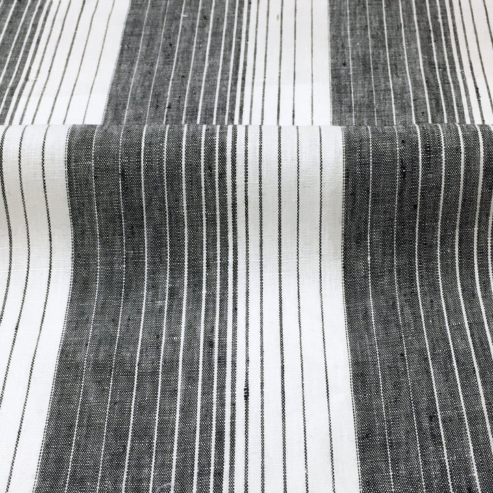 BENCE Pure 100% linen fabric Wide Stripe / Black White / Drapery, Curtain, Upholstery, Apparel /Fabric by the Yard