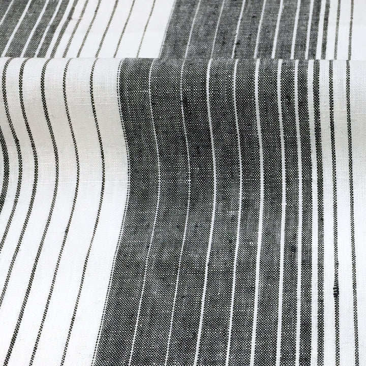 BENCE Pure 100% linen fabric Wide Stripe / Black White / Drapery, Curtain, Upholstery, Apparel /Fabric by the Yard