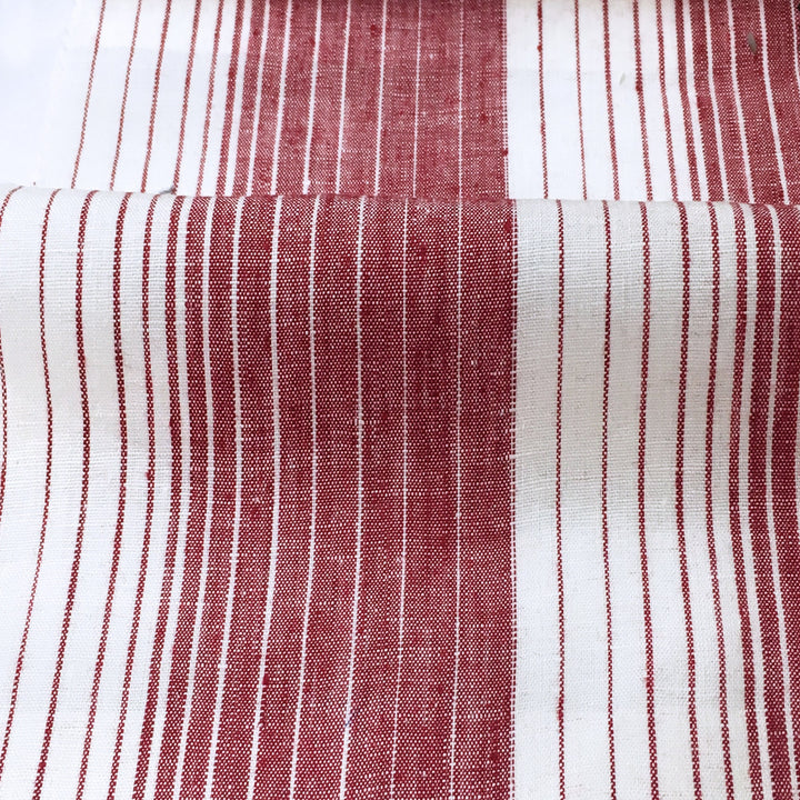 BENCE Pure 100% linen fabric Wide Stripe / Red White / Drapery, Curtain, Upholstery, Apparel /Fabric by the Yard