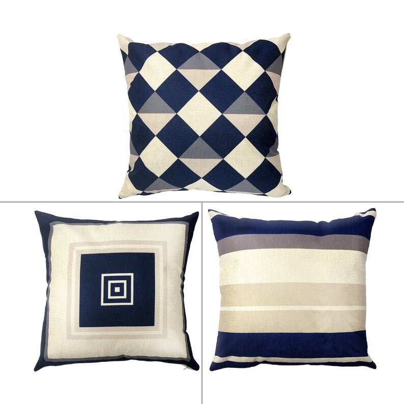 FREE SHIPPING / Boho Chic Navy Blue Mid Century Decorative Pillow Cover