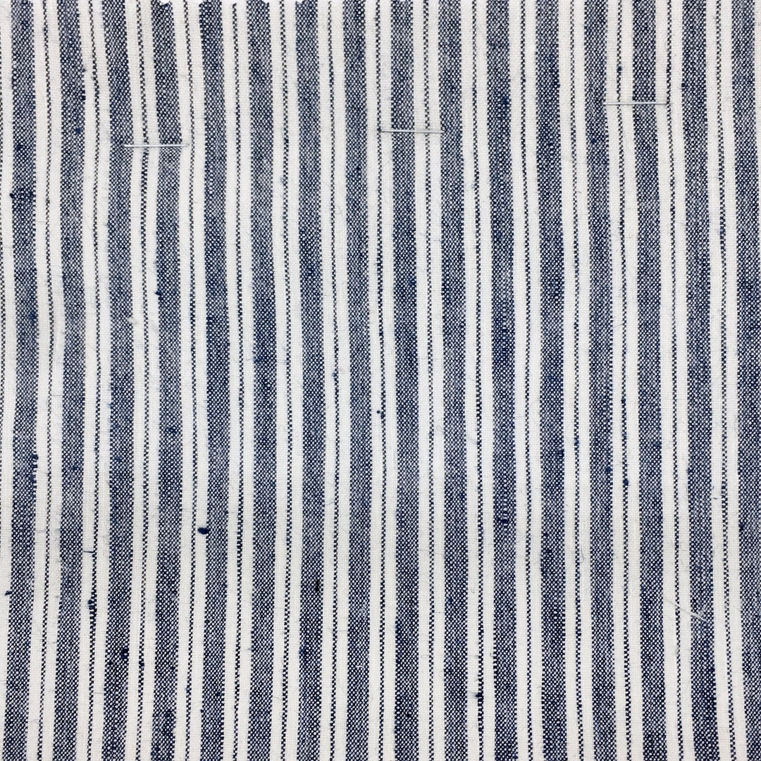 2 COLORS / MARTIN Stretch Blue Brown Stripe Soft Linen Blend Fabric