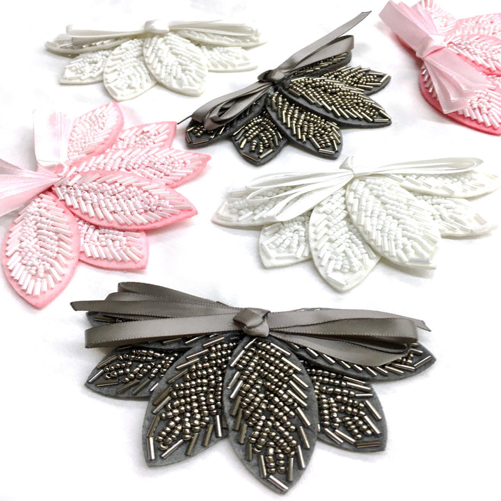 3 COLORS / Sew On Beaded Flower Leaves Floral Patch Applique Accessories DIY
