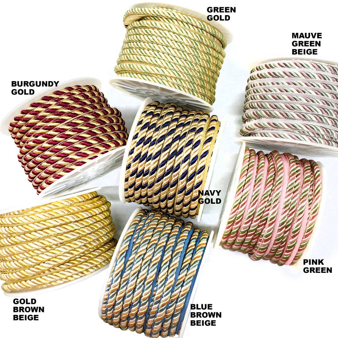 5 YARDS / 9 COLORS / 3/8" Twisted Cord, 9mm 3 ply Rope, Trim, Piping, Cording  with lip