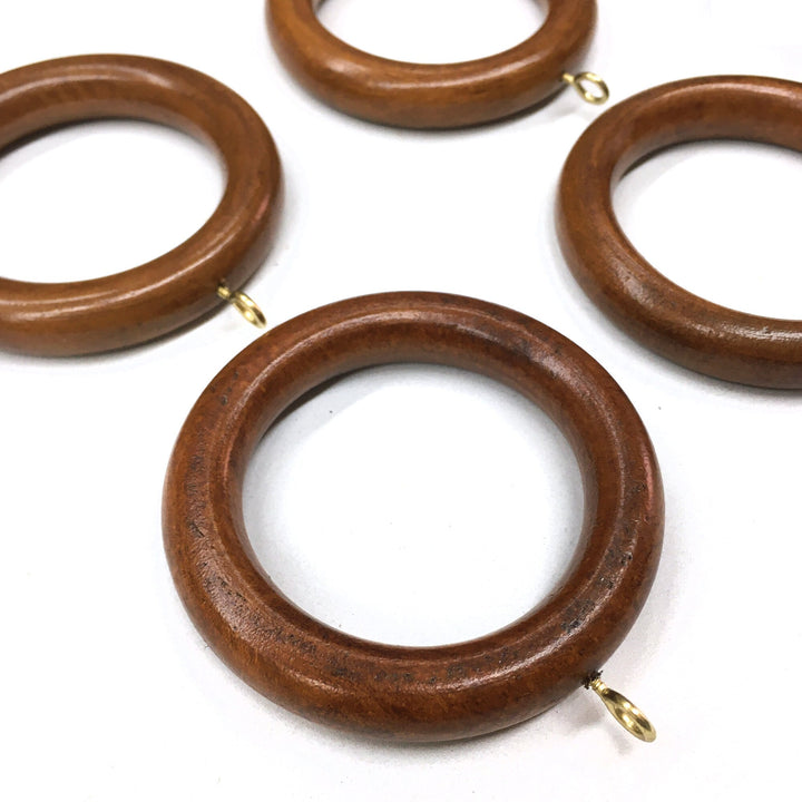 7 PC / For 1  3/8 Inch Rod / Wood Rod Pole Ring for 1 3/8" Inch Rod / Drapery Curtain Hardware / Walnut Brown