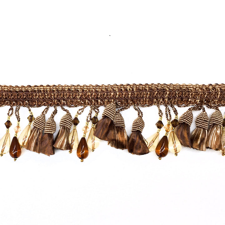 2.5" Brown Gold Beaded Tassel Fringe Trim