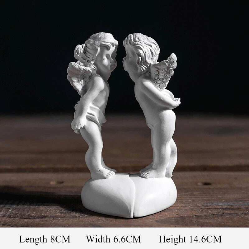SET of 2 LOVE Kissing Angel Figurine Handmade Sculpture for Home Decor Gift Collectible Decorative Souvenir