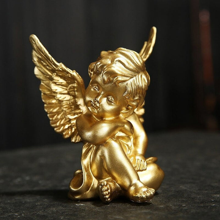 SET of 2 Gold White Cute Angel Figurine Handmade Sculpture for Home Decor Gift Collectible Decorative Souvenir