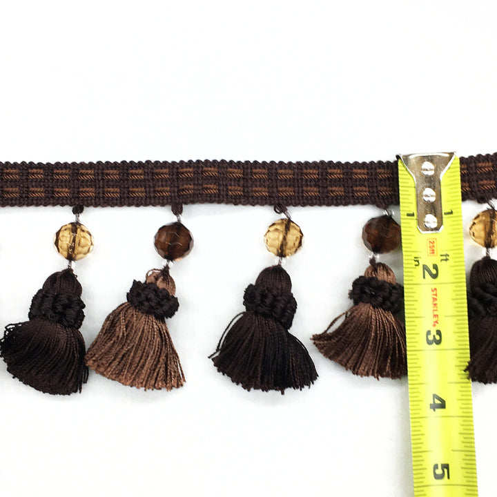 3" Dark Brown Beaded Tassel Fringe Trim