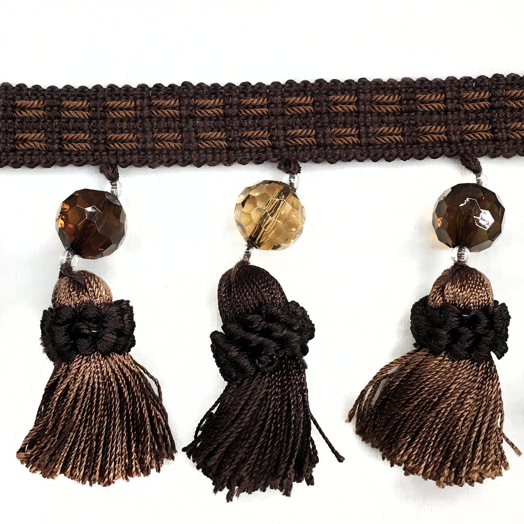 3" Dark Brown Beaded Tassel Fringe Trim