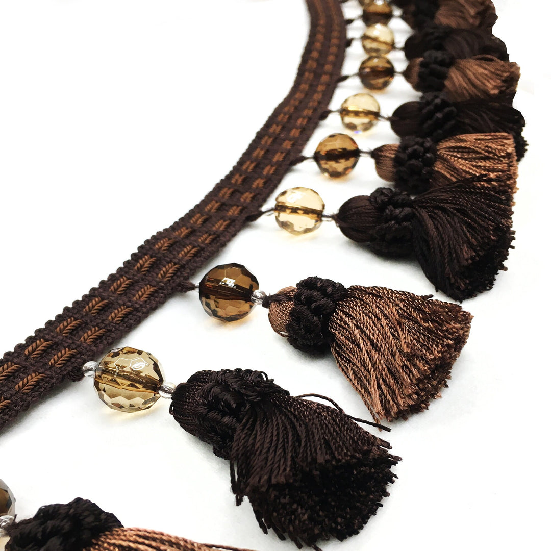 3" Dark Brown Beaded Tassel Fringe Trim