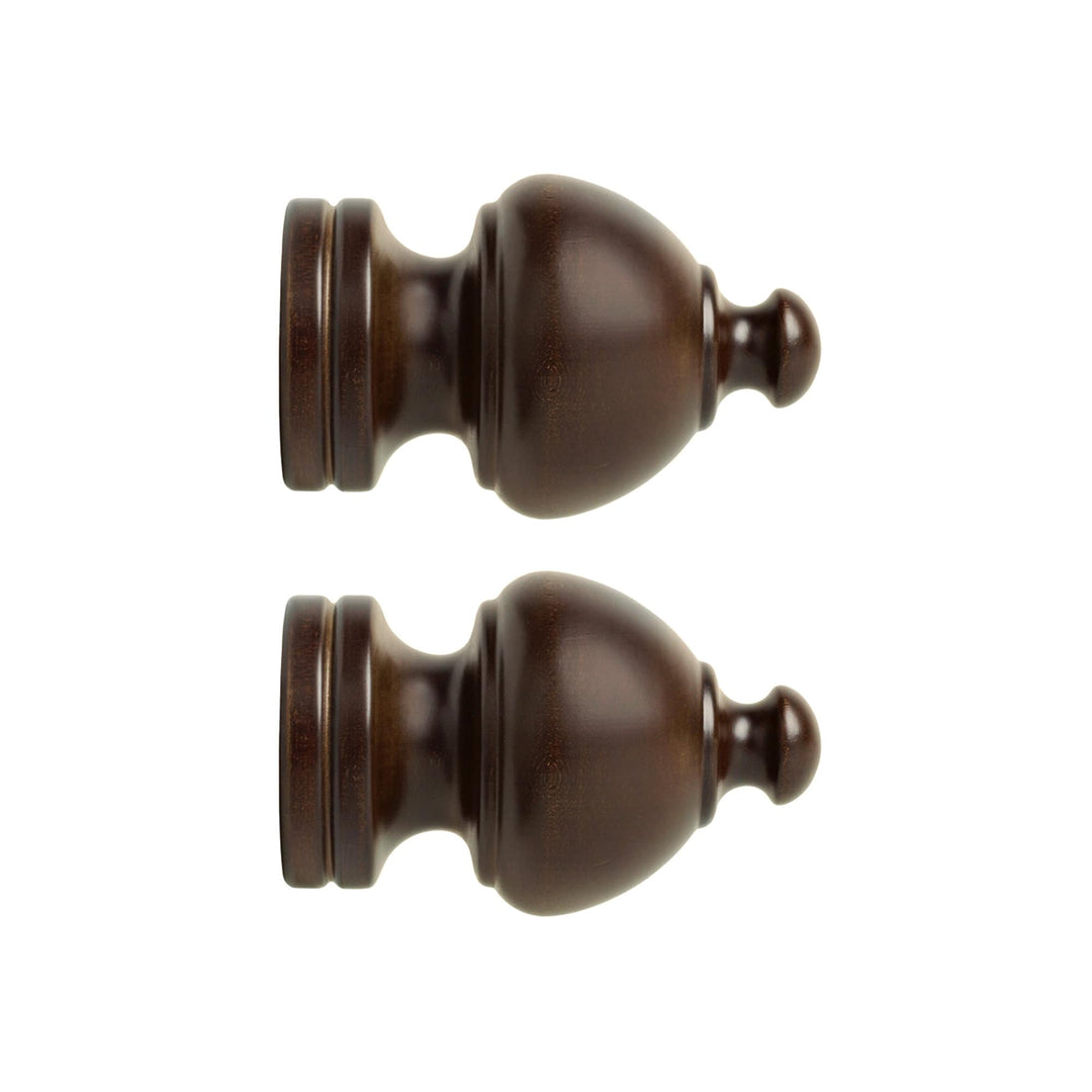 PAIR / For 1  3/8 inch Rod / Drapery Wood Finial for 1  3/8" Ball Pole Adaptor Plug / Drapery Curtain Hardware / Dark Brown Color