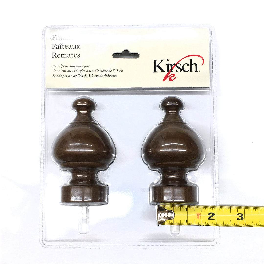 PAIR / For 1  3/8 inch Rod / Drapery Wood Finial for 1  3/8" Ball Pole Adaptor Plug / Drapery Curtain Hardware / Dark Brown Color