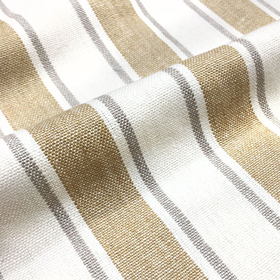 3.5 Yards / Cotton Beige Mustard Stripe Fabric