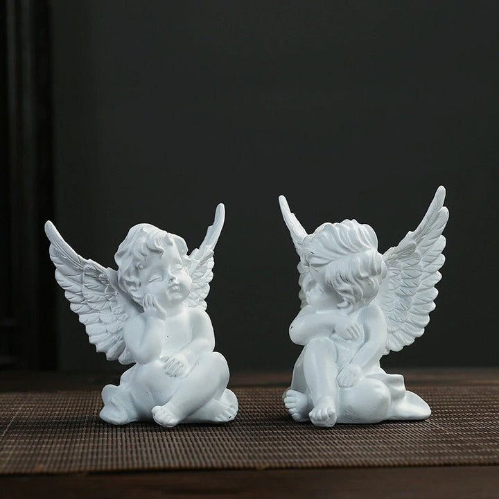 SET of 2 Gold White Cute Angel Figurine Handmade Sculpture for Home Decor Gift Collectible Decorative Souvenir