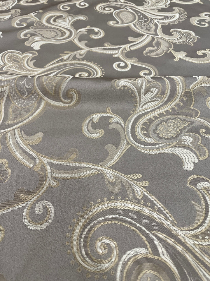 Gold Gray Brown Large Paisley Floral Soft Sheen Jacquard Fabric / Drapery, Curtain, Upholstery, Costume, Pillow / Fabric by the Yard