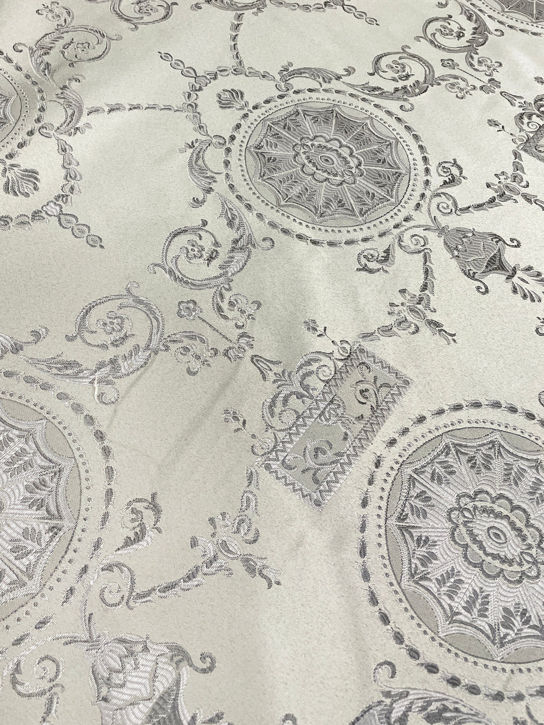 Light Gray Beige Floral Damask Jacquard Fabric