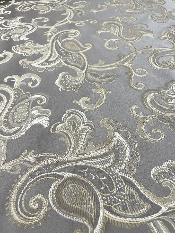 Gold Gray Brown Large Paisley Floral Soft Sheen Jacquard Fabric / Drapery, Curtain, Upholstery, Costume, Pillow / Fabric by the Yard