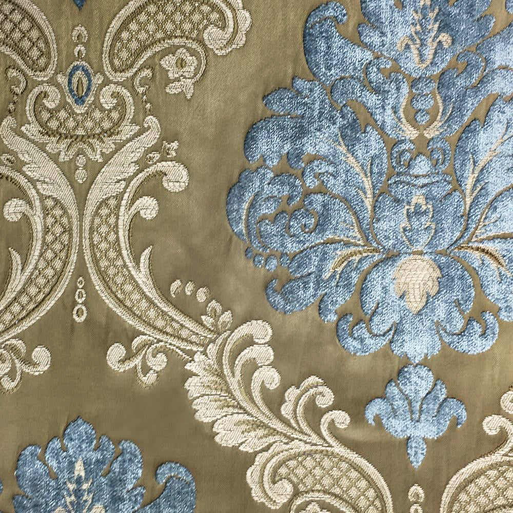 Labelle Damask Brocade Jacquard Blue Golden Green Fabric