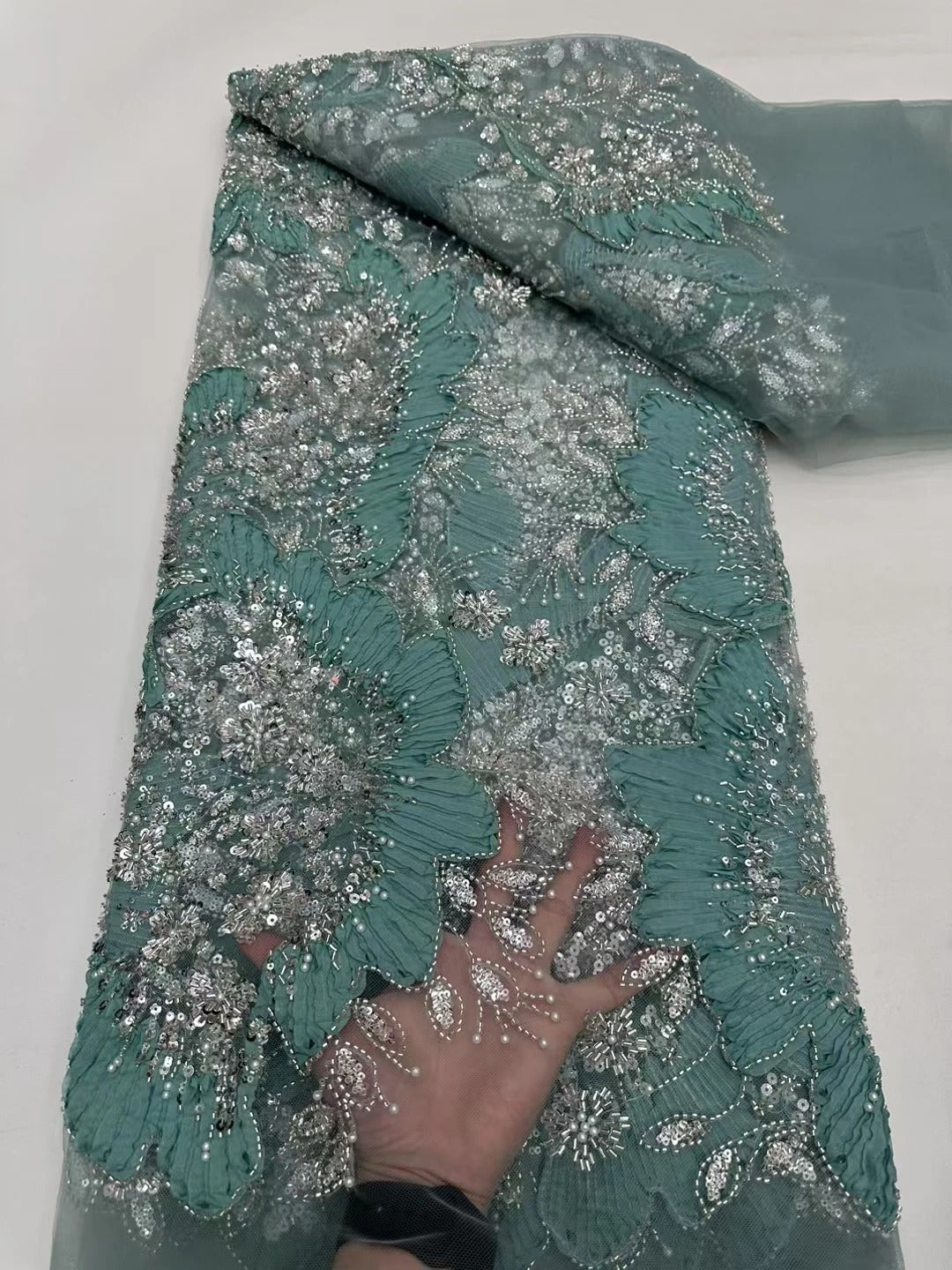 5 YARDS / 16 COLORI / Tessuto Delphine per abiti da cerimonia nuziale con paillettes ricamate in rete di pizzo scintillante