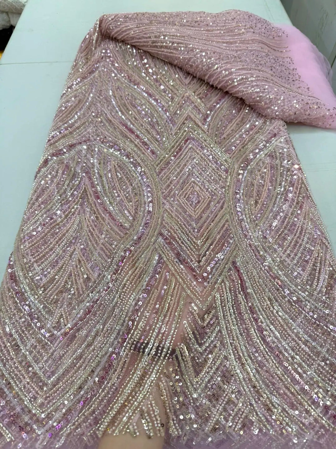 5 YARDS / 7 COLORS / DIODOROS Sequin Beaded Embroidery Glitter Mesh Dress Lace Fabric