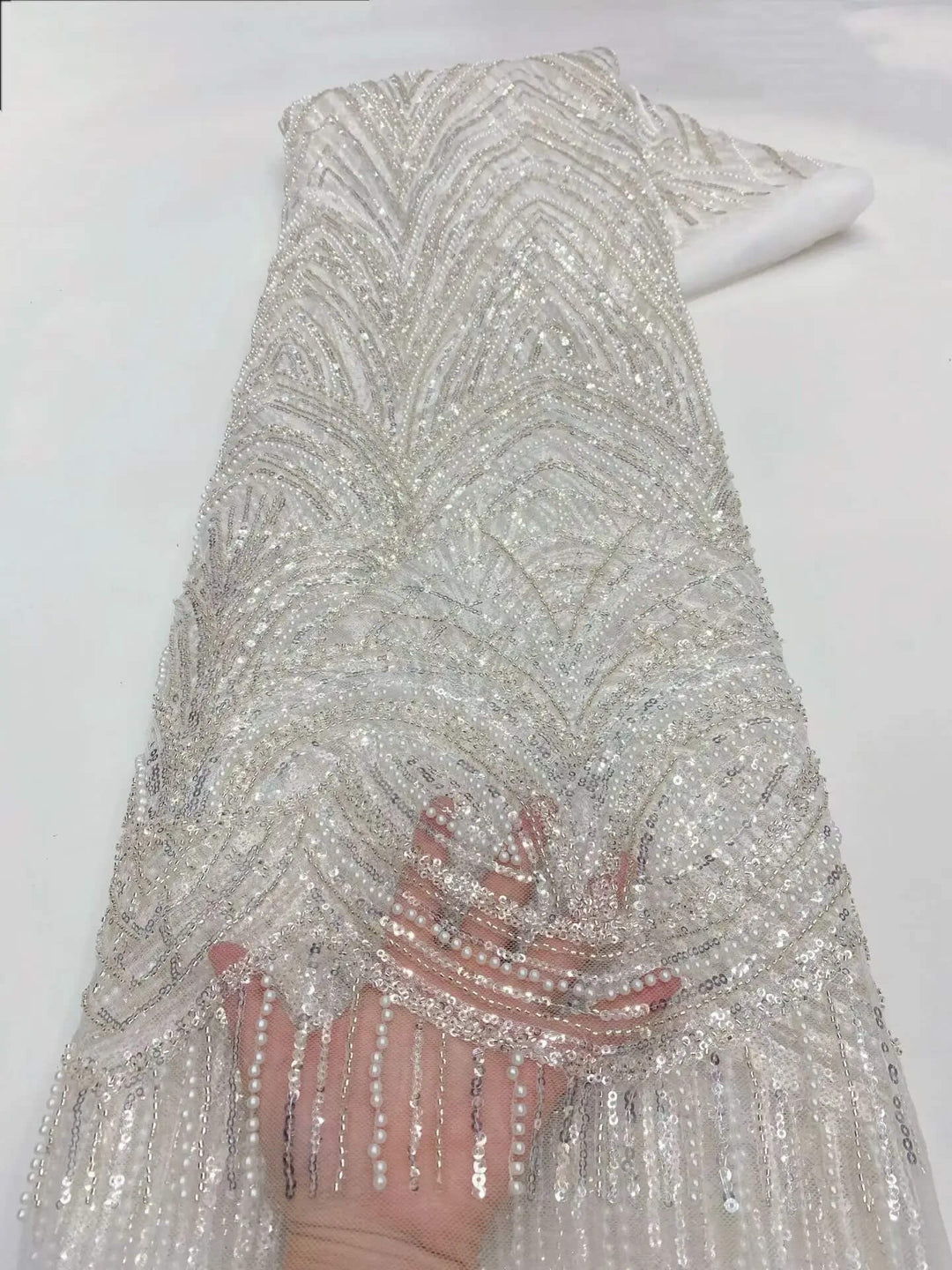 5 YARDS / 8 COLORS / Luana Floral Sequin Beaded Embroidery Glitter Mesh Lace  Party Prom Bridal Dress Fabric