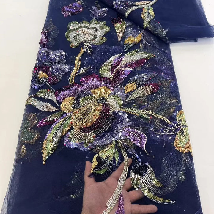 5 YARDS / 4 COLORS / BLASIOS Sequin Beaded Embroidery Glitter Mesh Dress Lace Fabric