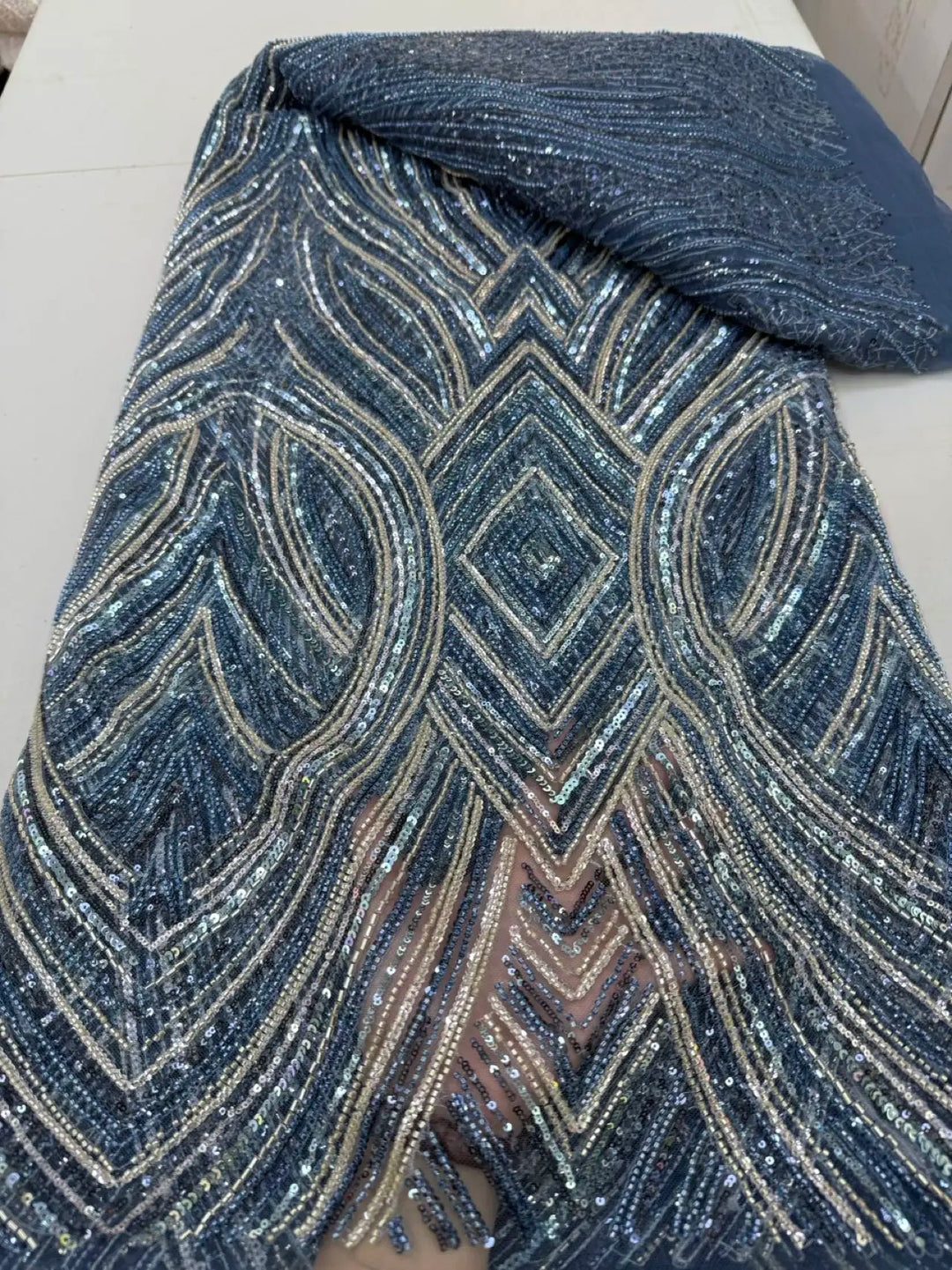 5 YARDS / 7 COLORS / DIODOROS Sequin Beaded Embroidery Glitter Mesh Dress Lace Fabric