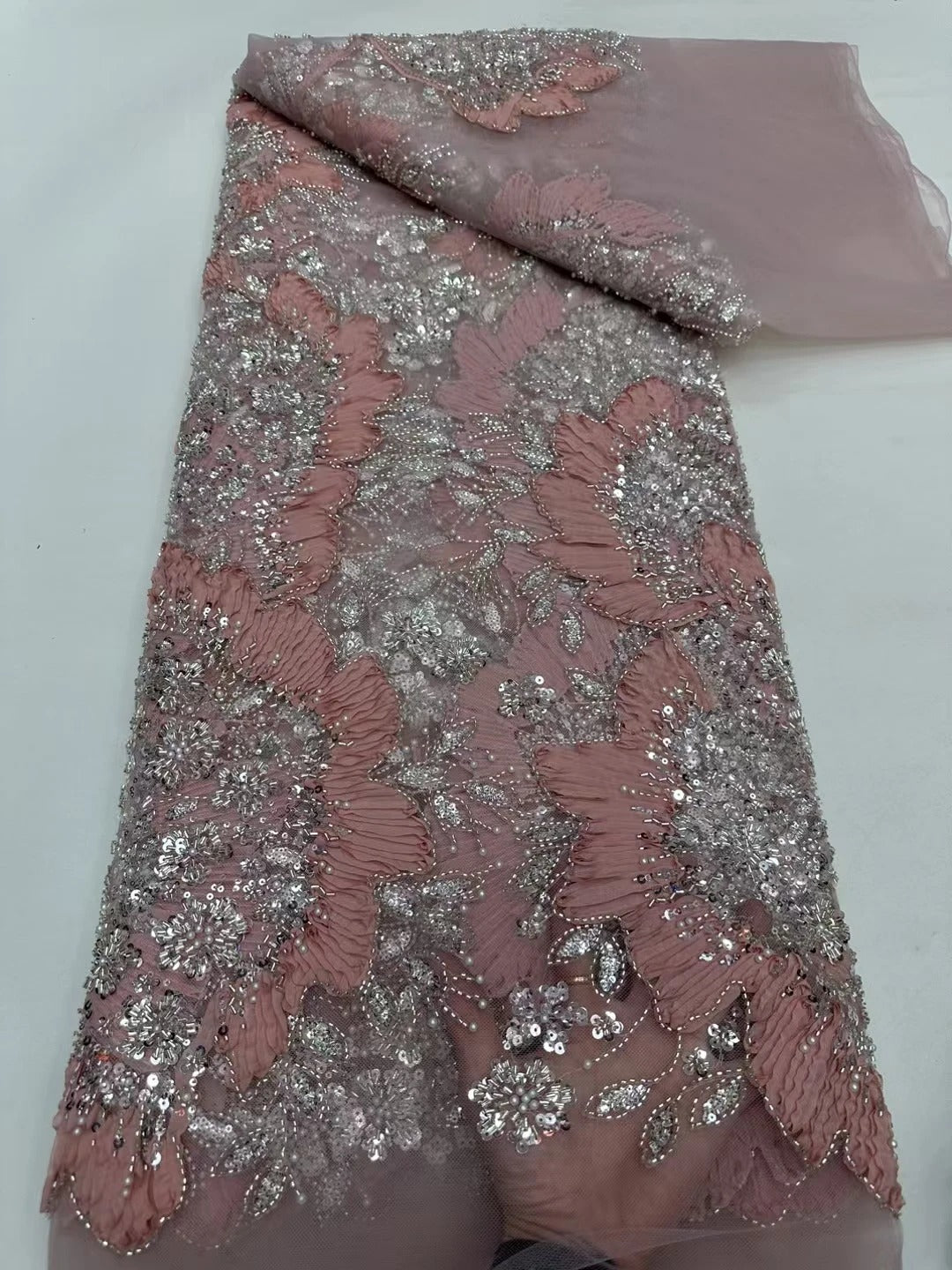 5 YARDS / 16 COLORI / Tessuto Delphine per abiti da cerimonia nuziale con paillettes ricamate in rete di pizzo scintillante