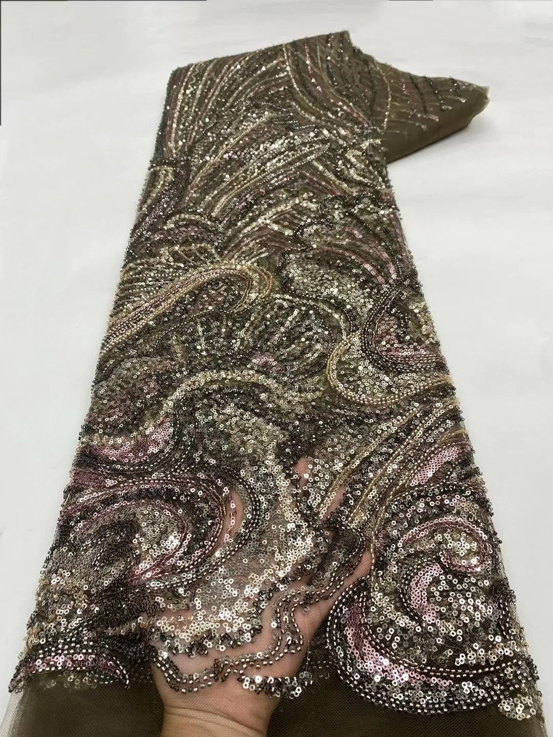 5 YARDS / 7 COLORS / GABRIĒL Sequin Beaded Embroidery Glitter Mesh Dress Lace Fabric