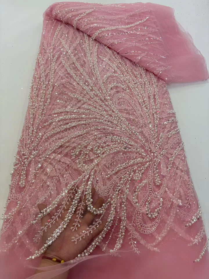 5 YARDS / 8 COLORS / Veloura Beaded Embroidery Bridal Mesh Lace Fabric