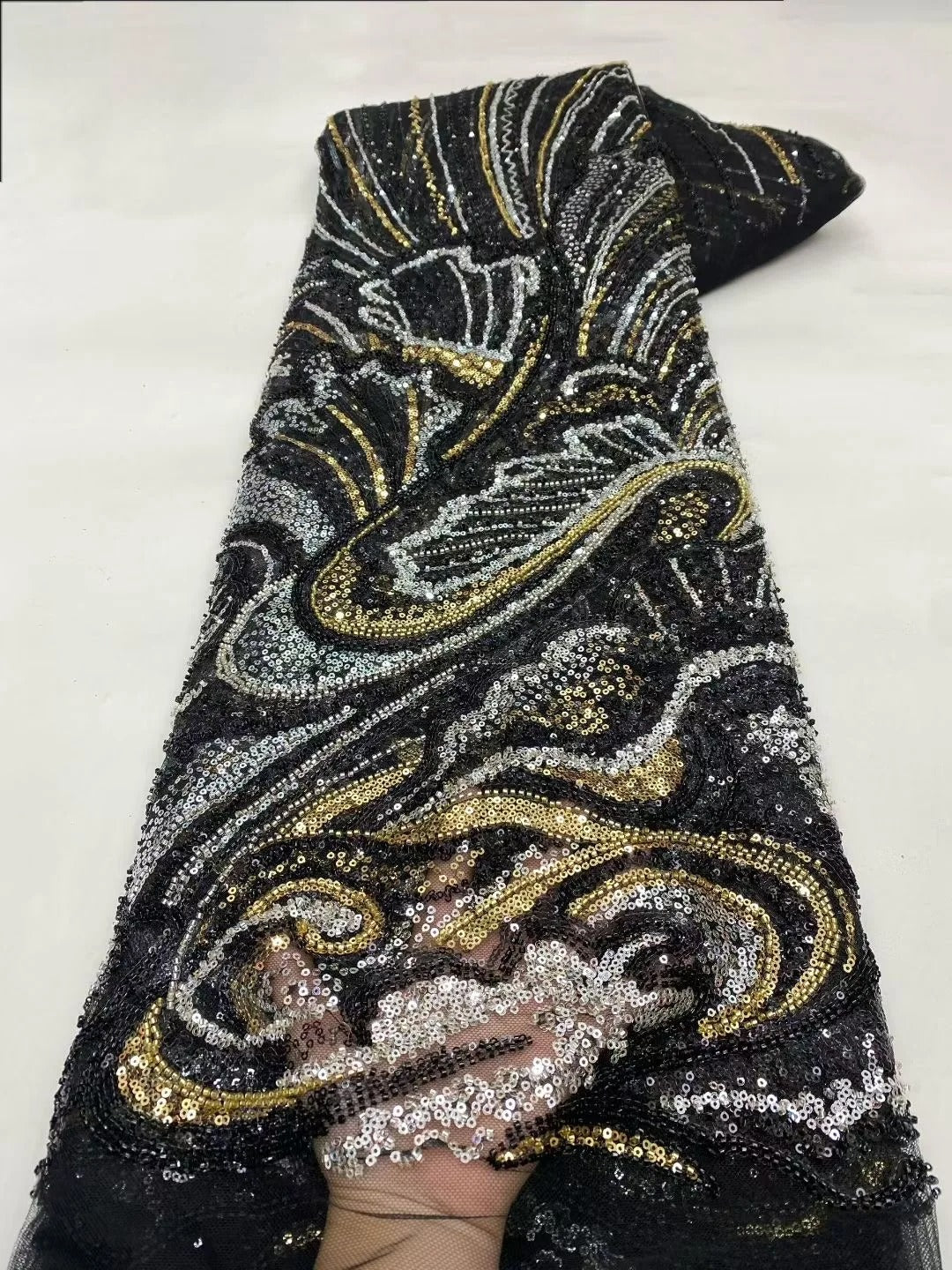 5 YARDS / 7 COLORS / GABRIĒL Sequin Beaded Embroidery Glitter Mesh Dress Lace Fabric