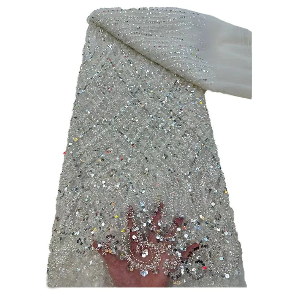5 YARDS / 9 COLORS / ANUBIS Sequin Beaded Embroidery Glitter Mesh Dress Lace Fabric