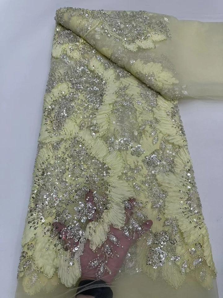 5 YARDS / 16 COLORI / Tessuto Delphine per abiti da cerimonia nuziale con paillettes ricamate in rete di pizzo scintillante