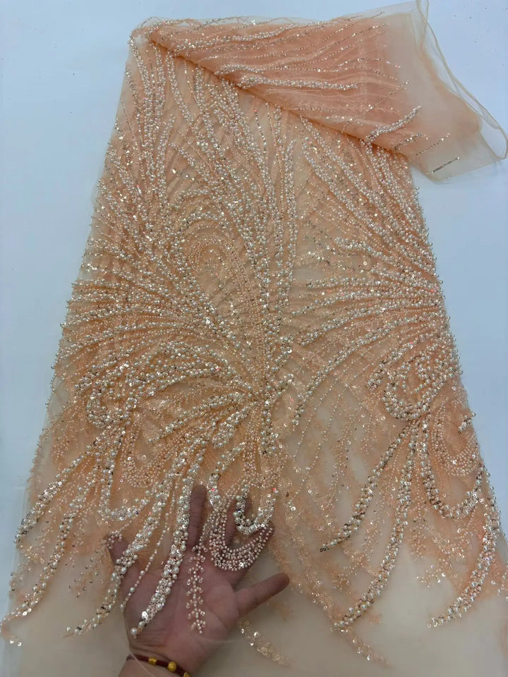 5 YARDS / 8 COLORS / Veloura Beaded Embroidery Bridal Mesh Lace Fabric