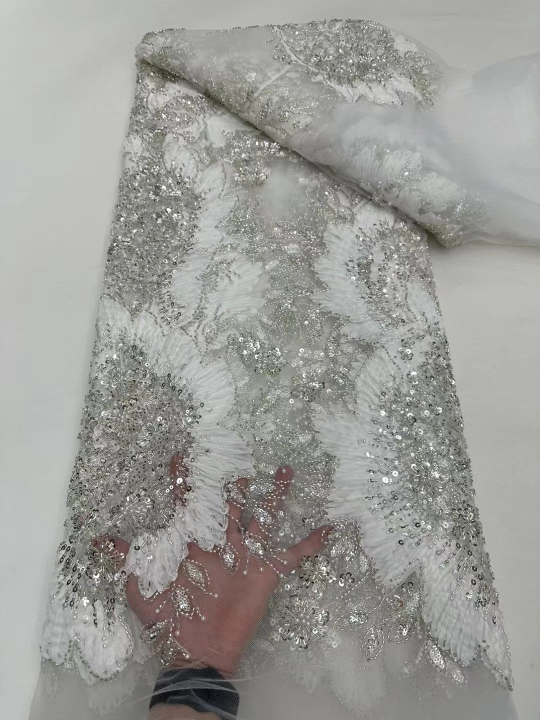5 YARDS / 16 COLORI / Tessuto Delphine per abiti da cerimonia nuziale con paillettes ricamate in rete di pizzo scintillante