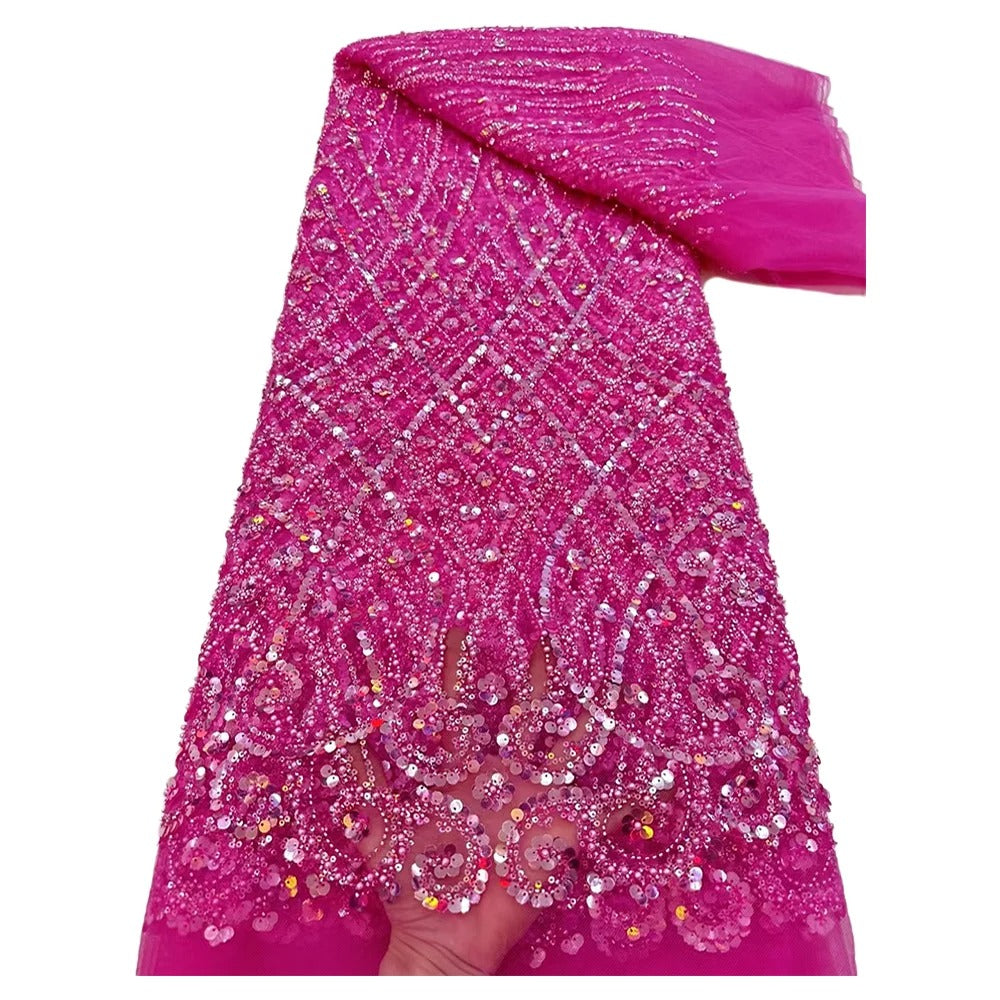 5 YARDS / 9 COLORS / ANUBIS Sequin Beaded Embroidery Glitter Mesh Dress Lace Fabric